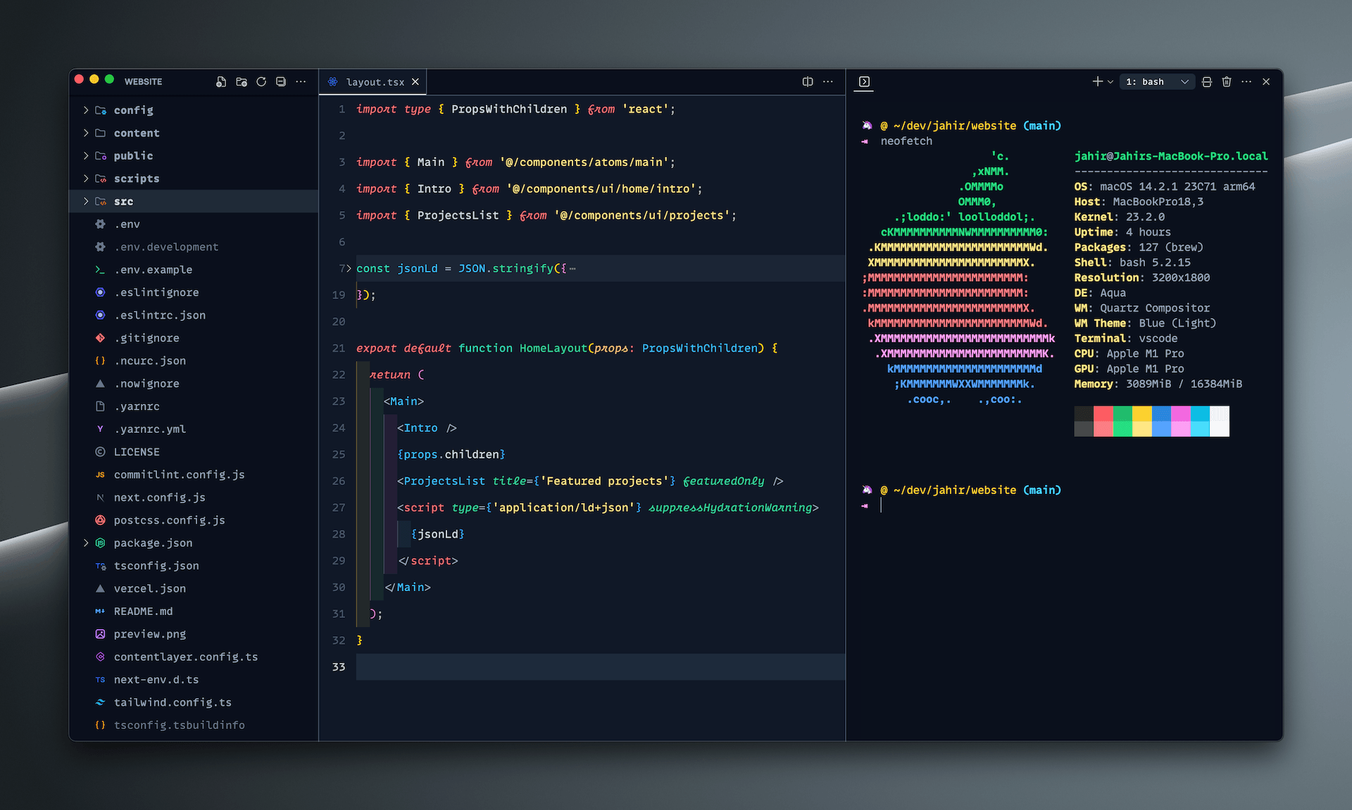 Preview of Prakash's VSCode configuration with Dark theme